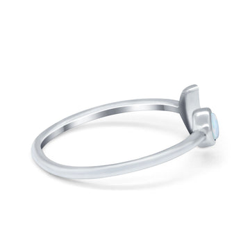 Petite Dainty Moon Cresent Ring Lab Created White Opal 925 Sterling Silver